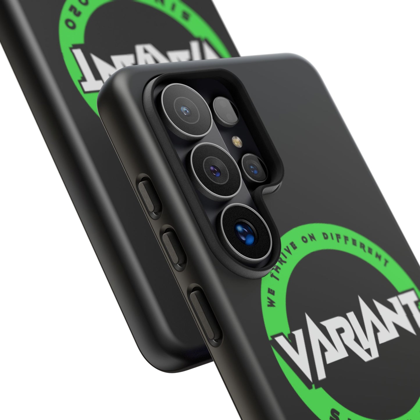 Variant Logo Tough Phone Case — Green Circle "We Thrive on Different" Design
