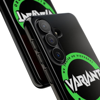 Variant Logo Tough Phone Case — Green Circle "We Thrive on Different" Design