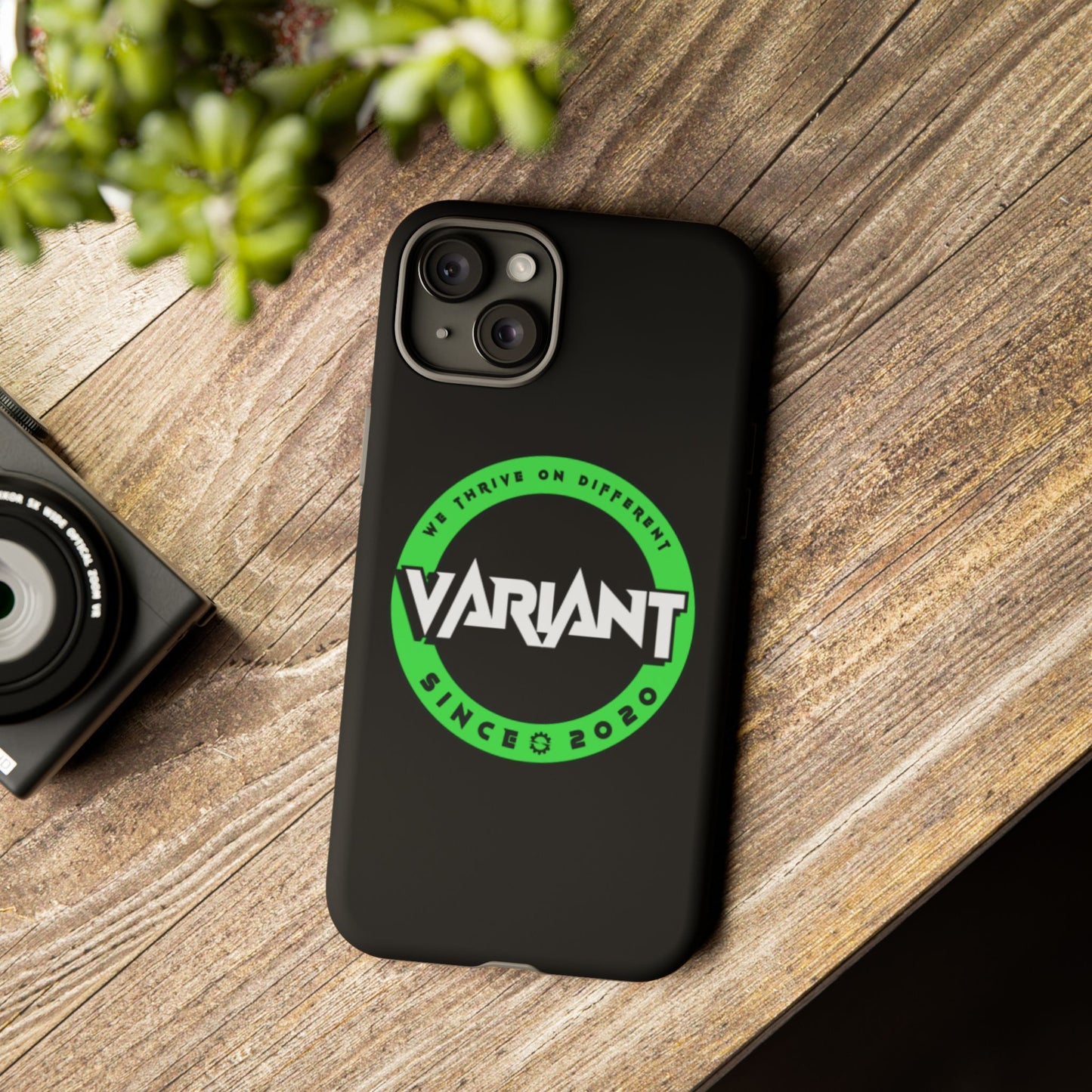 Variant Logo Tough Phone Case — Green Circle "We Thrive on Different" Design