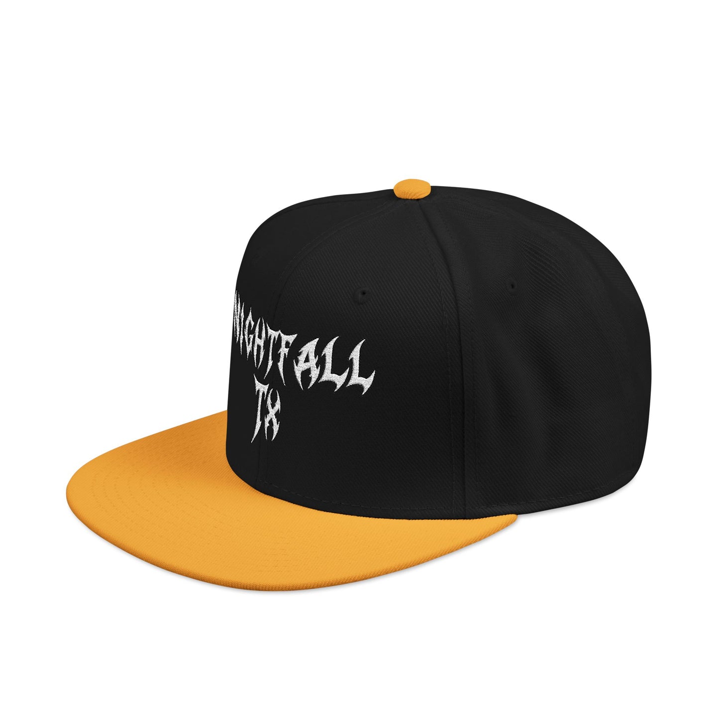 Nightfall Texas Snapback Hat — Black & Cyan Split Brim with Distressed Script
