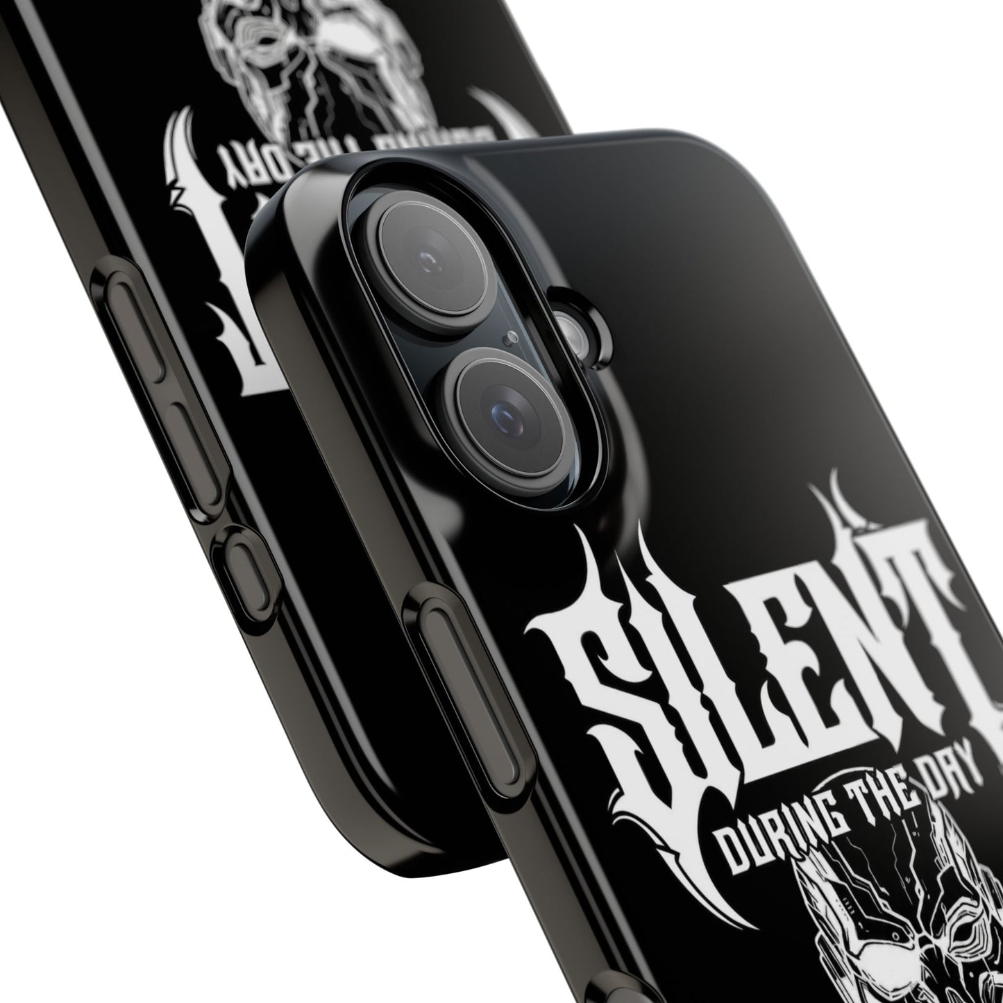 Nightfall tagline Phone Case — "Silent During the Day, Active at Night" Gothic Skull Design