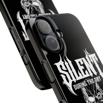 Nightfall tagline Phone Case — "Silent During the Day, Active at Night" Gothic Skull Design