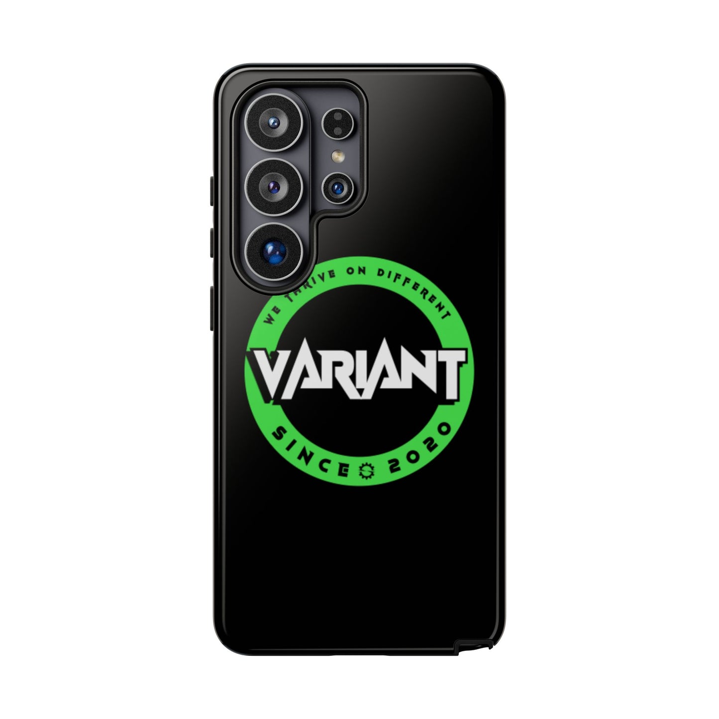Variant Logo Tough Phone Case — Green Circle "We Thrive on Different" Design
