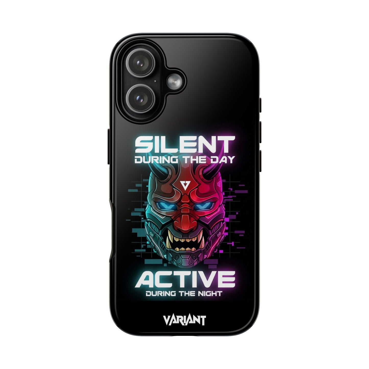 Silent During the Day Active at Night Phone Case — Neon Oni Mask Protective Cover