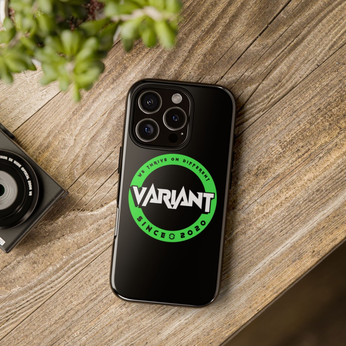 Variant Logo Tough Phone Case — Green Circle "We Thrive on Different" Design