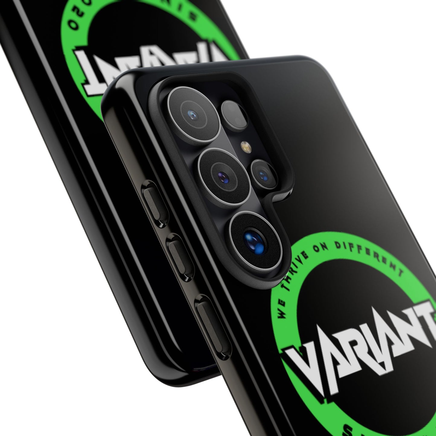 Variant Logo Tough Phone Case — Green Circle "We Thrive on Different" Design