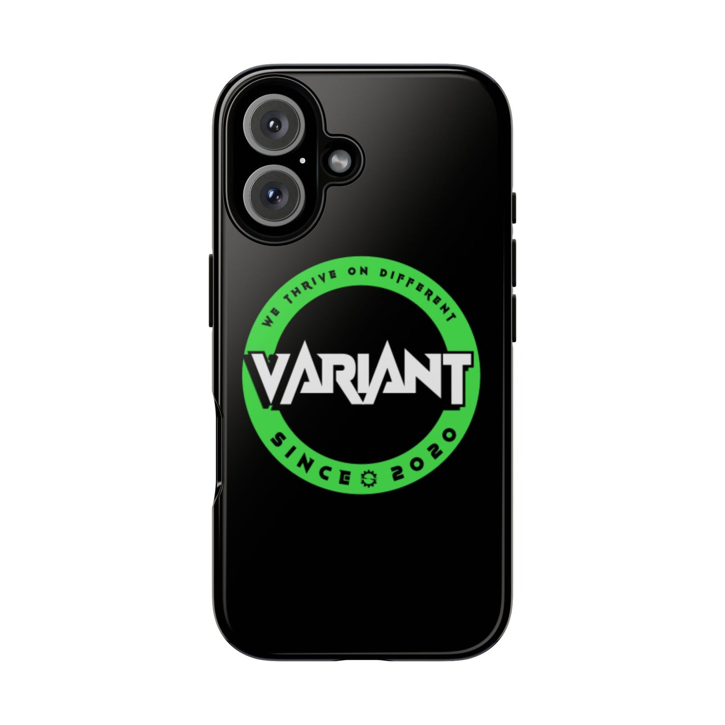 Variant Logo Tough Phone Case — Green Circle "We Thrive on Different" Design