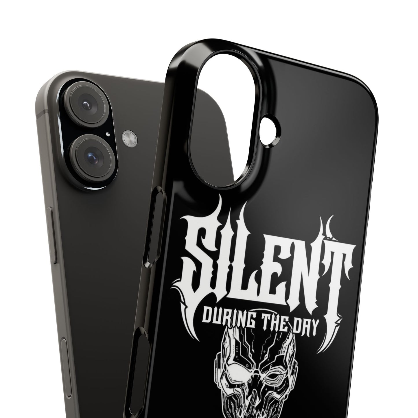 Nightfall tagline Phone Case — "Silent During the Day, Active at Night" Gothic Skull Design