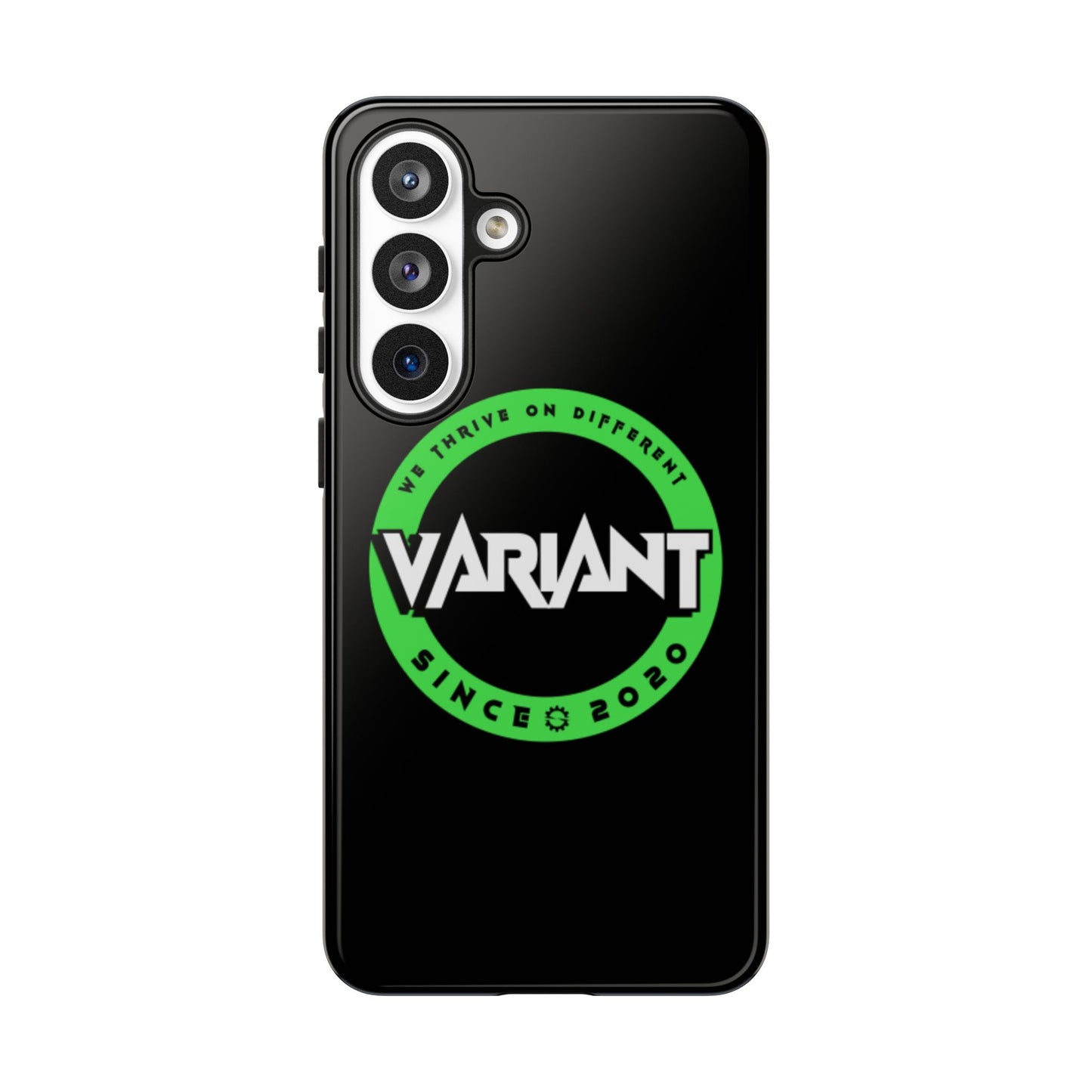Variant Logo Tough Phone Case — Green Circle "We Thrive on Different" Design