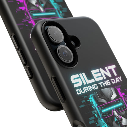 Silent During the Day Active During the Night Phone Case — Neon Cyberpunk Gamer iPhone Cover