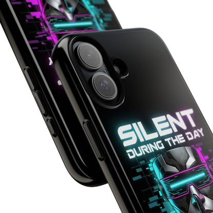 Silent During the Day Active During the Night Phone Case — Neon Cyberpunk Gamer iPhone Cover