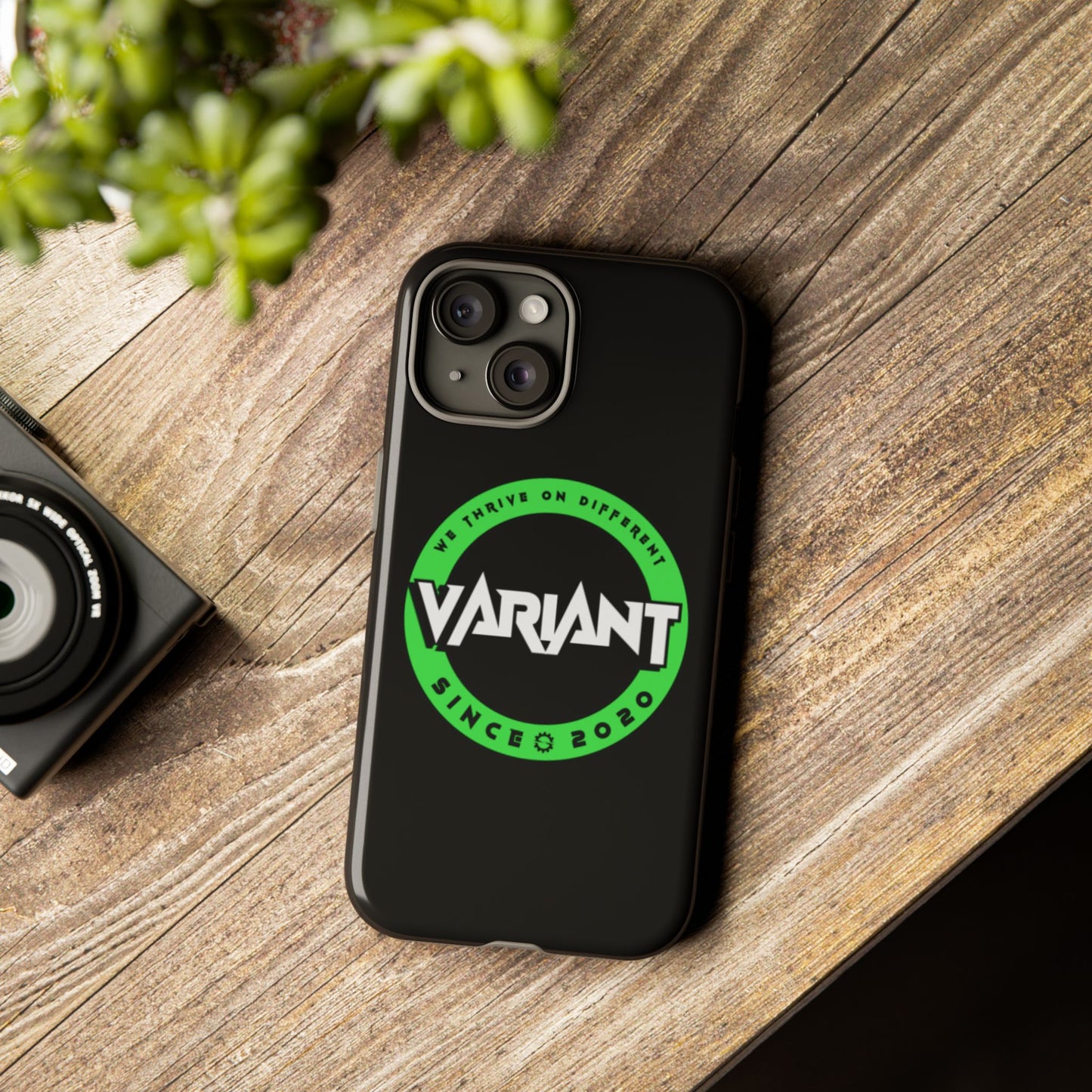 Variant Logo Tough Phone Case — Green Circle "We Thrive on Different" Design
