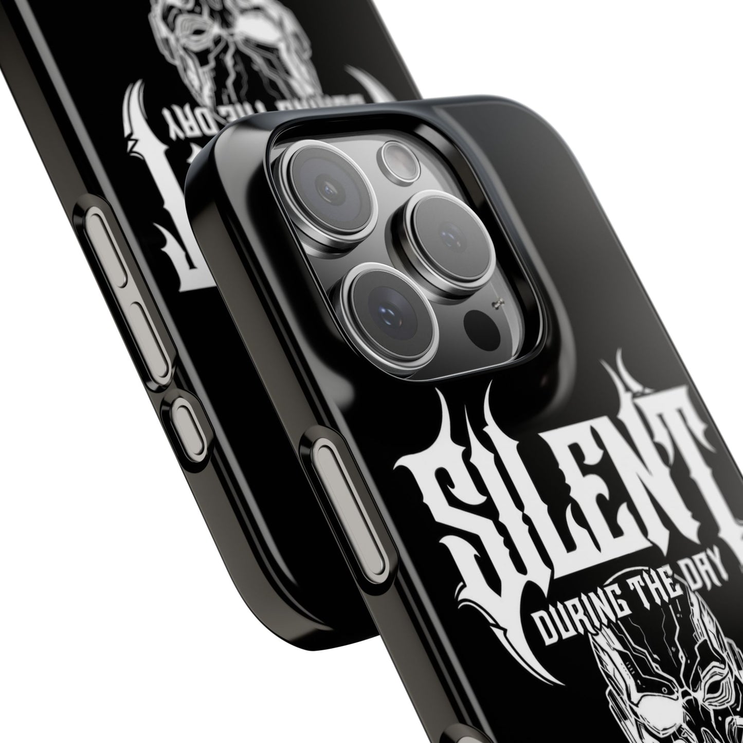 Nightfall tagline Phone Case — "Silent During the Day, Active at Night" Gothic Skull Design