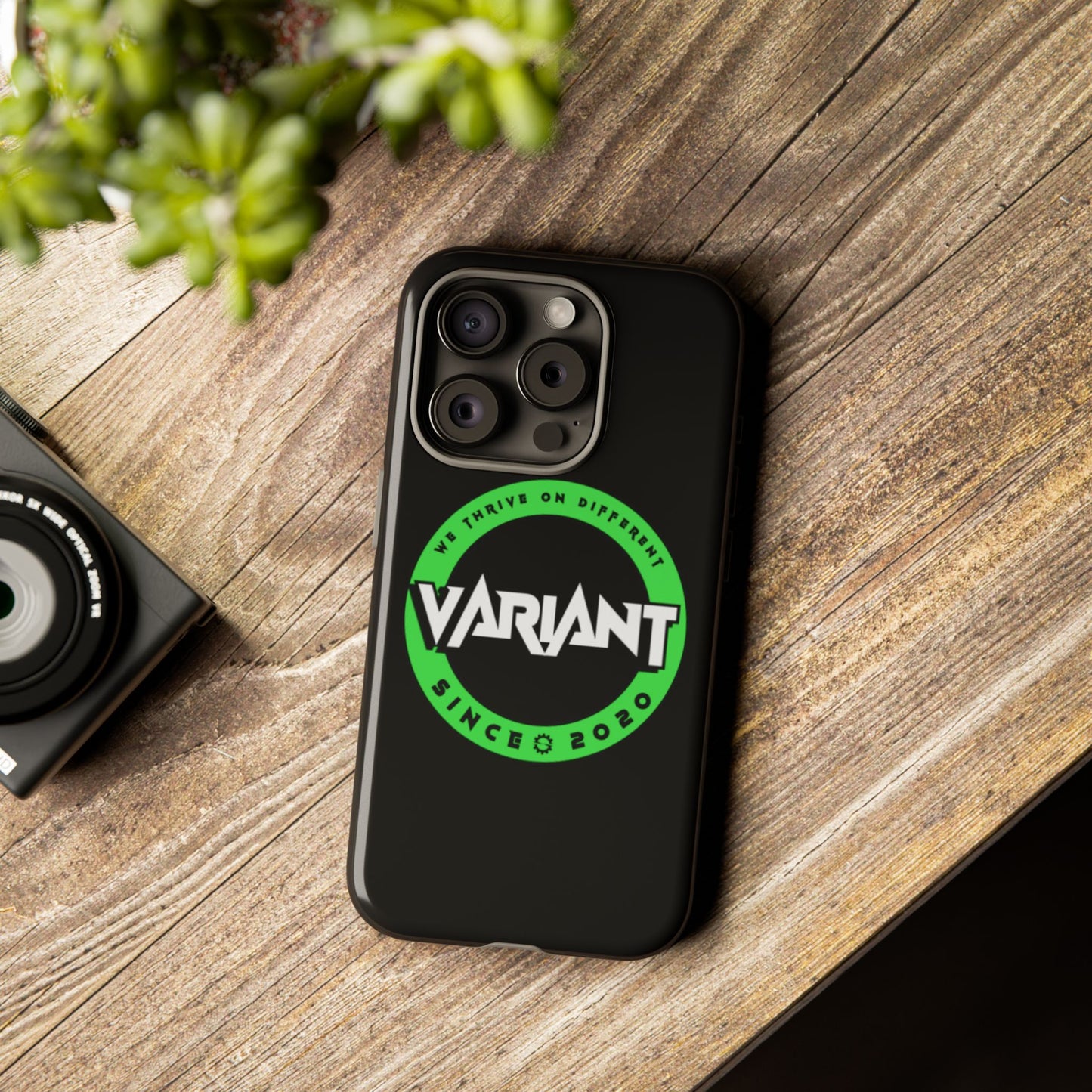 Variant Logo Tough Phone Case — Green Circle "We Thrive on Different" Design