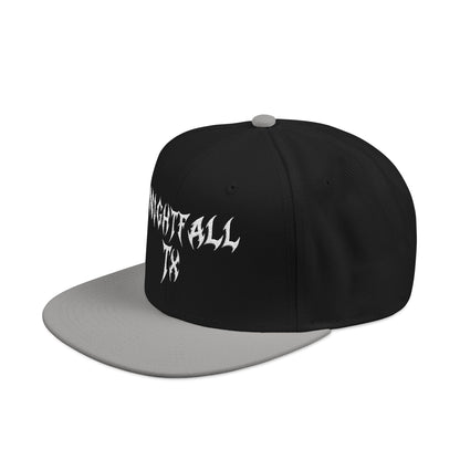 Nightfall Texas Snapback Hat — Black & Cyan Split Brim with Distressed Script