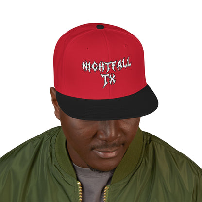 Nightfall Texas Snapback Hat — Black & Cyan Split Brim with Distressed Script