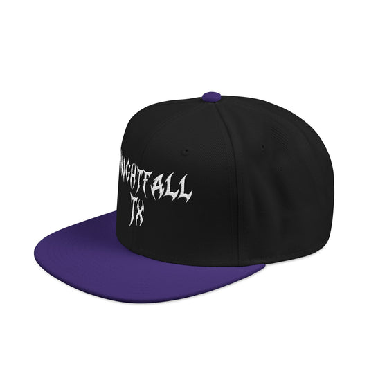 Nightfall Texas Snapback Hat — Black & Cyan Split Brim with Distressed Script