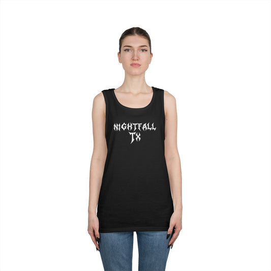 Nightfall TX back graphic alternate — Silent Active Skull Graphic Muscle Tee