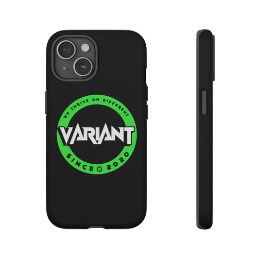 Variant Logo Tough Phone Case — Green Circle "We Thrive on Different" Design