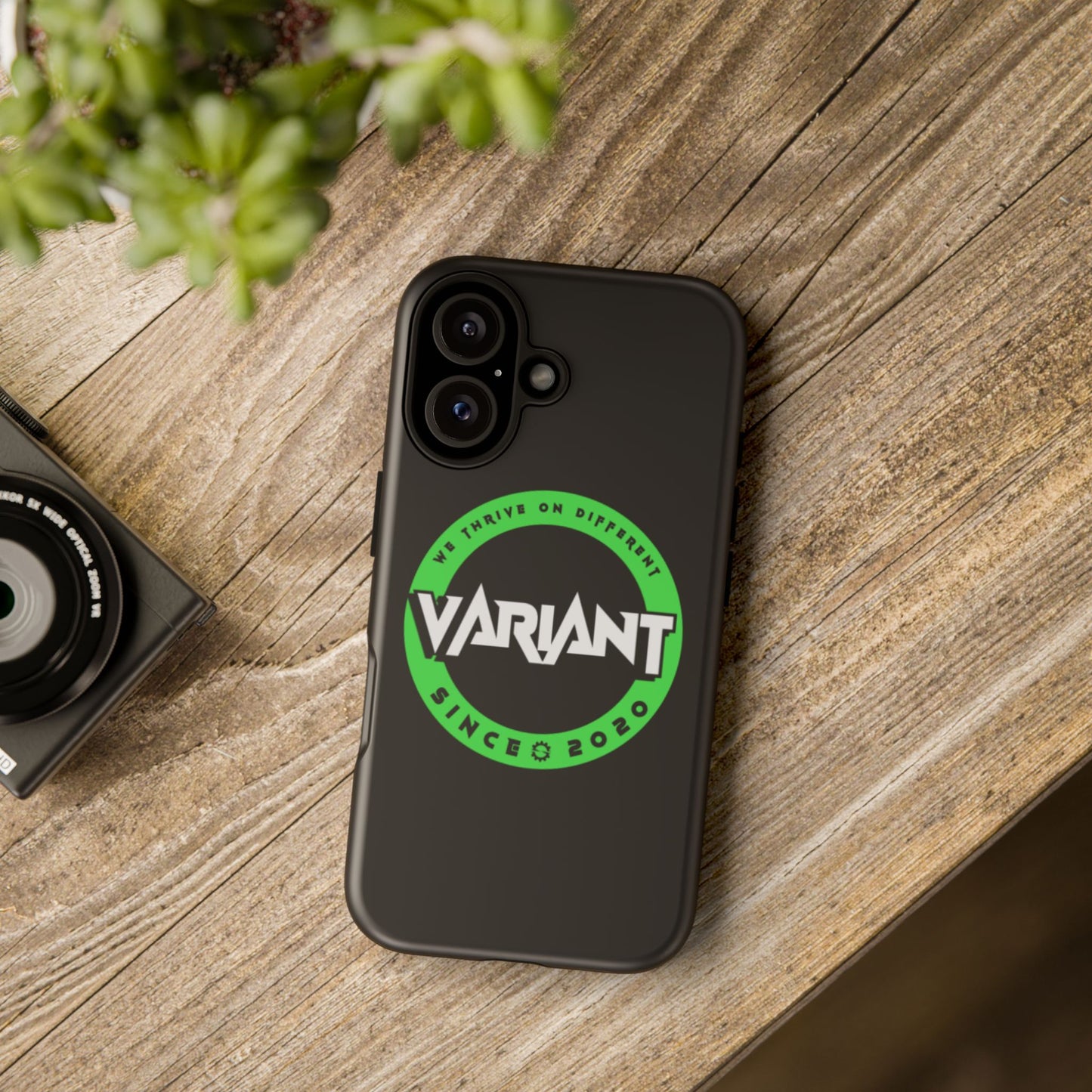 Variant Logo Tough Phone Case — Green Circle "We Thrive on Different" Design