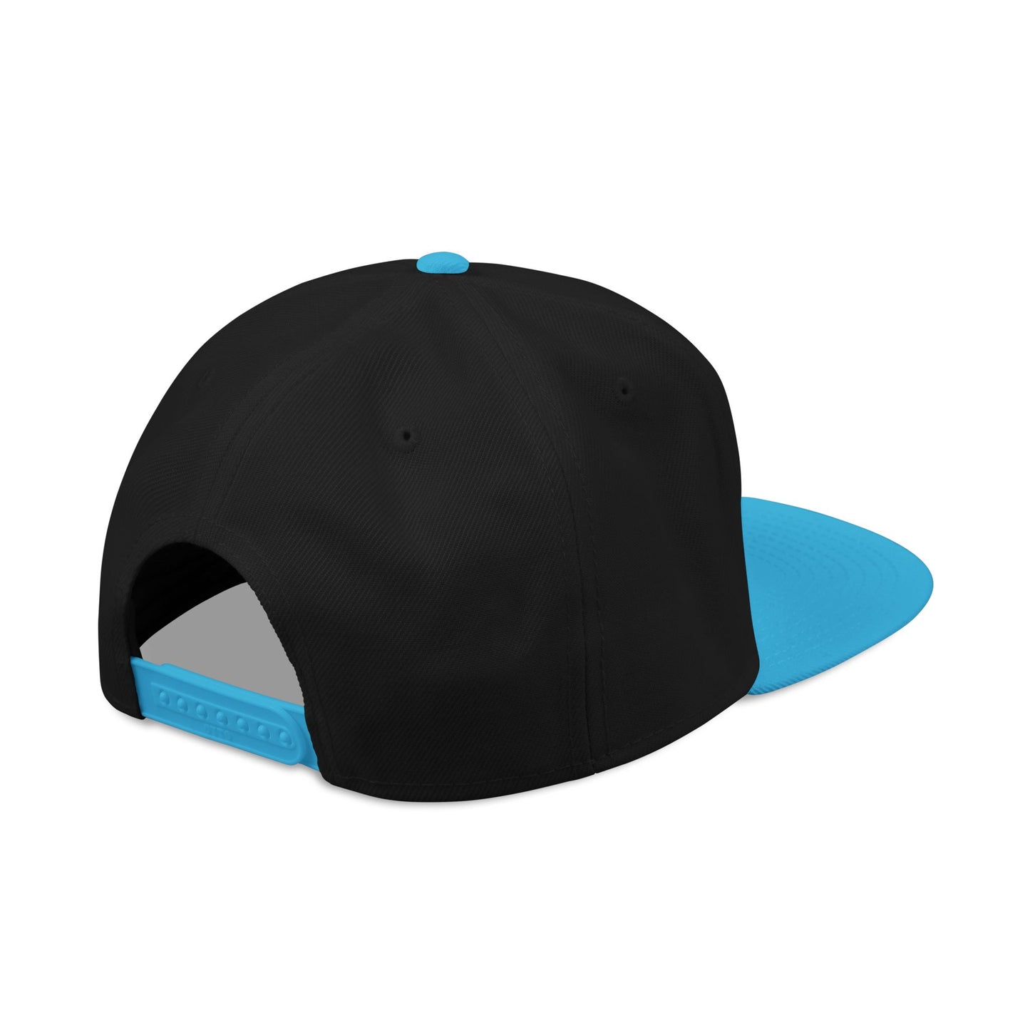 Nightfall Texas Snapback Hat — Black & Cyan Split Brim with Distressed Script