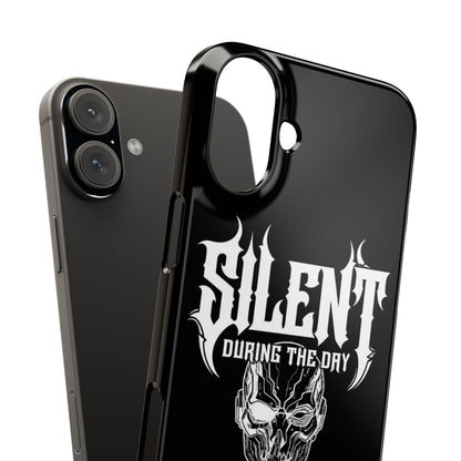 Nightfall tagline Phone Case — "Silent During the Day, Active at Night" Gothic Skull Design