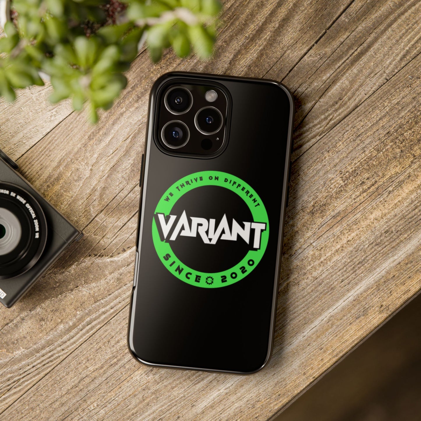 Variant Logo Tough Phone Case — Green Circle "We Thrive on Different" Design