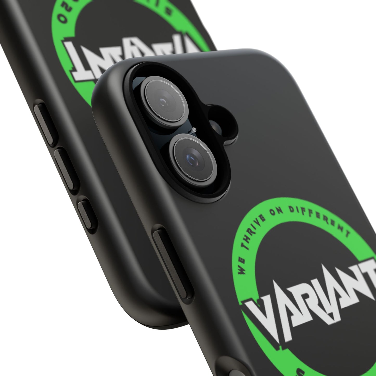 Variant Logo Tough Phone Case — Green Circle "We Thrive on Different" Design
