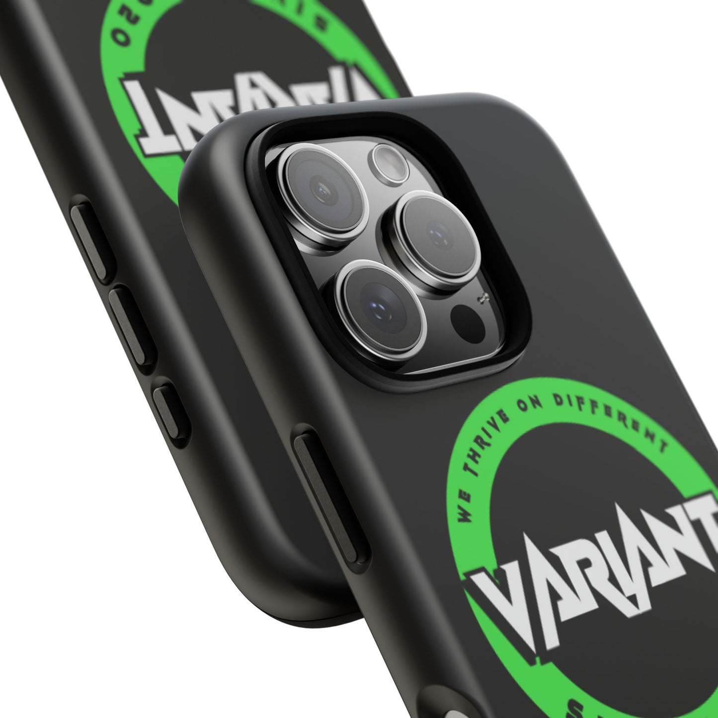 Variant Logo Tough Phone Case — Green Circle "We Thrive on Different" Design