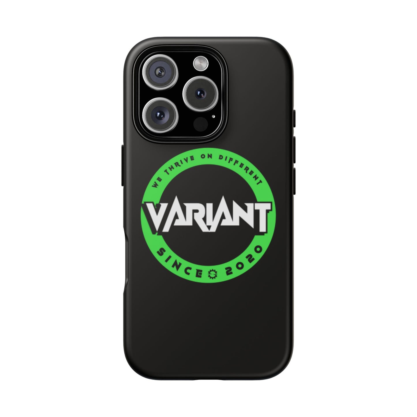Variant Logo Tough Phone Case — Green Circle "We Thrive on Different" Design