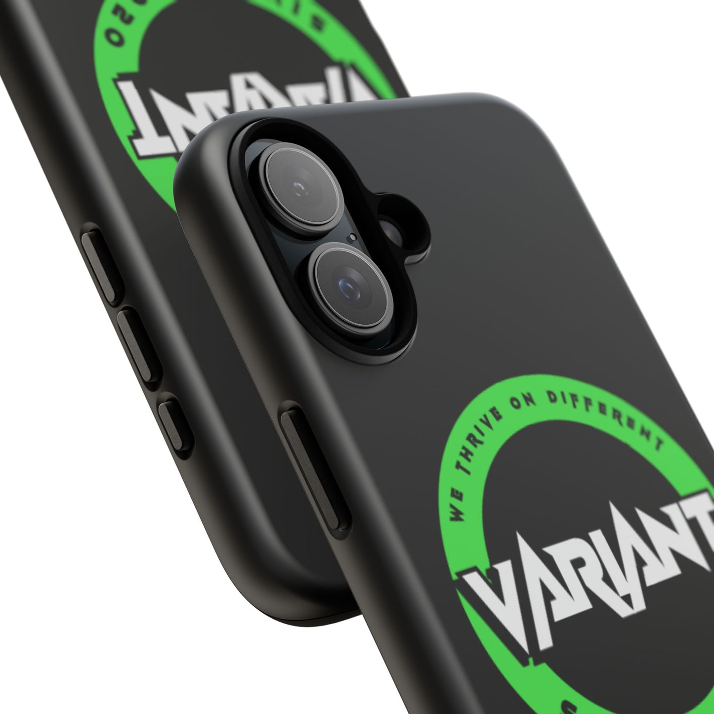 Variant Logo Tough Phone Case — Green Circle "We Thrive on Different" Design