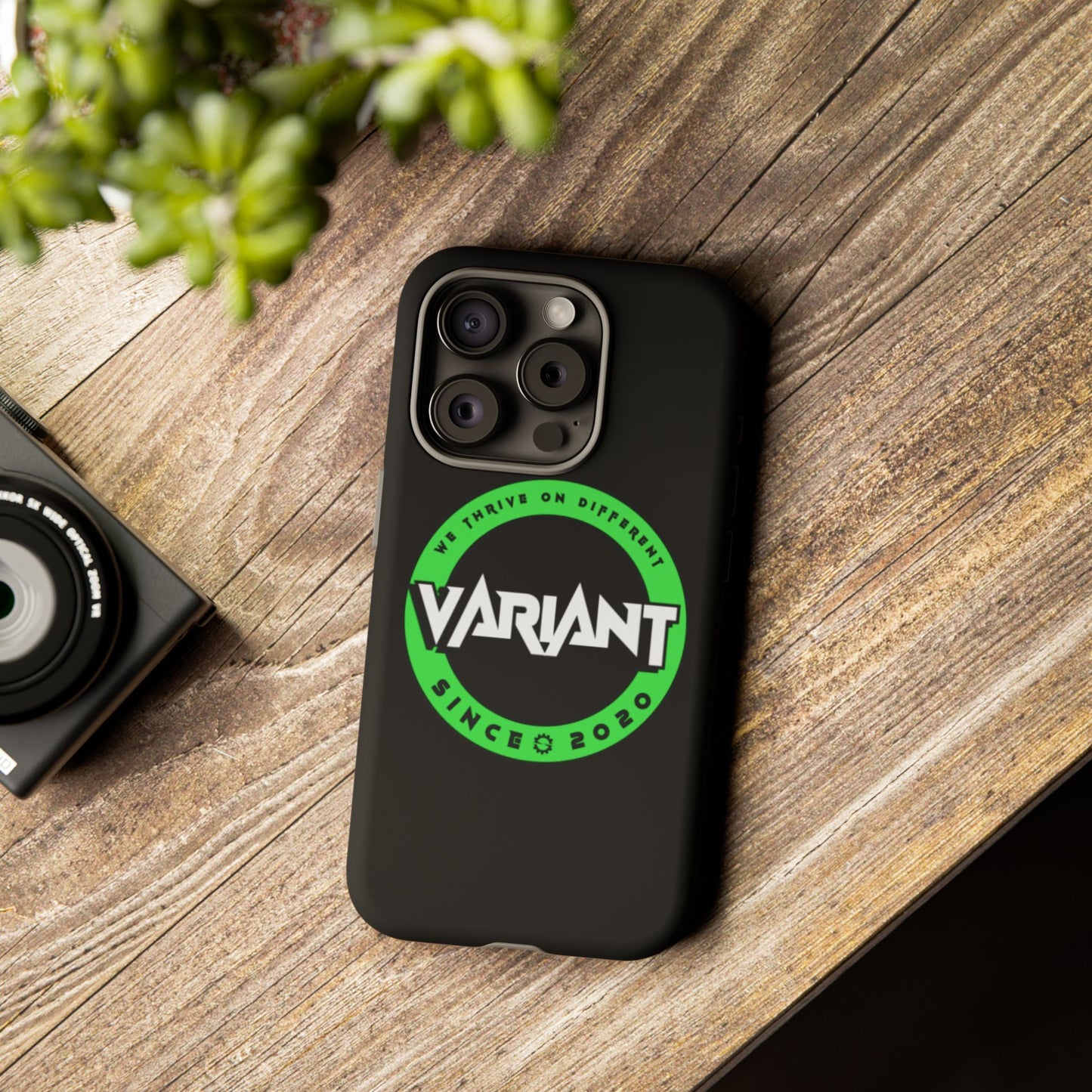 Variant Logo Tough Phone Case — Green Circle "We Thrive on Different" Design
