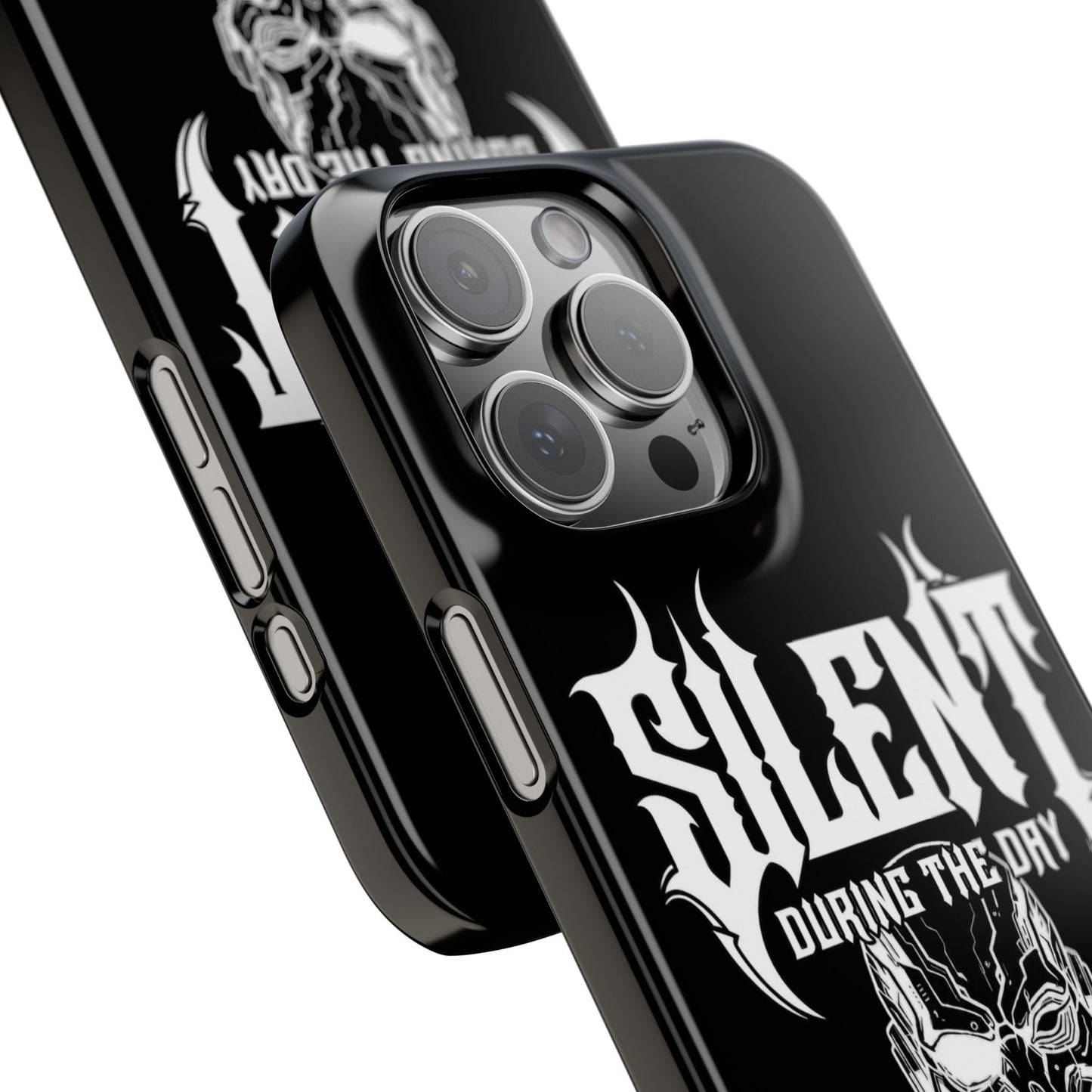 Nightfall tagline Phone Case — "Silent During the Day, Active at Night" Gothic Skull Design