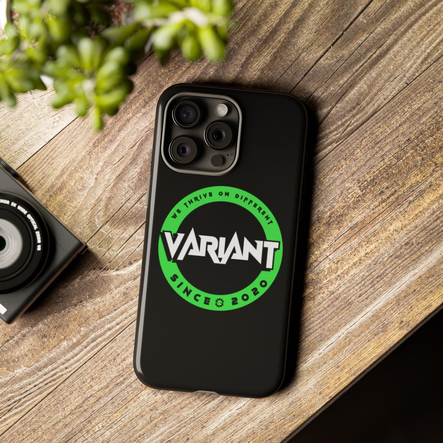 Variant Logo Tough Phone Case — Green Circle "We Thrive on Different" Design
