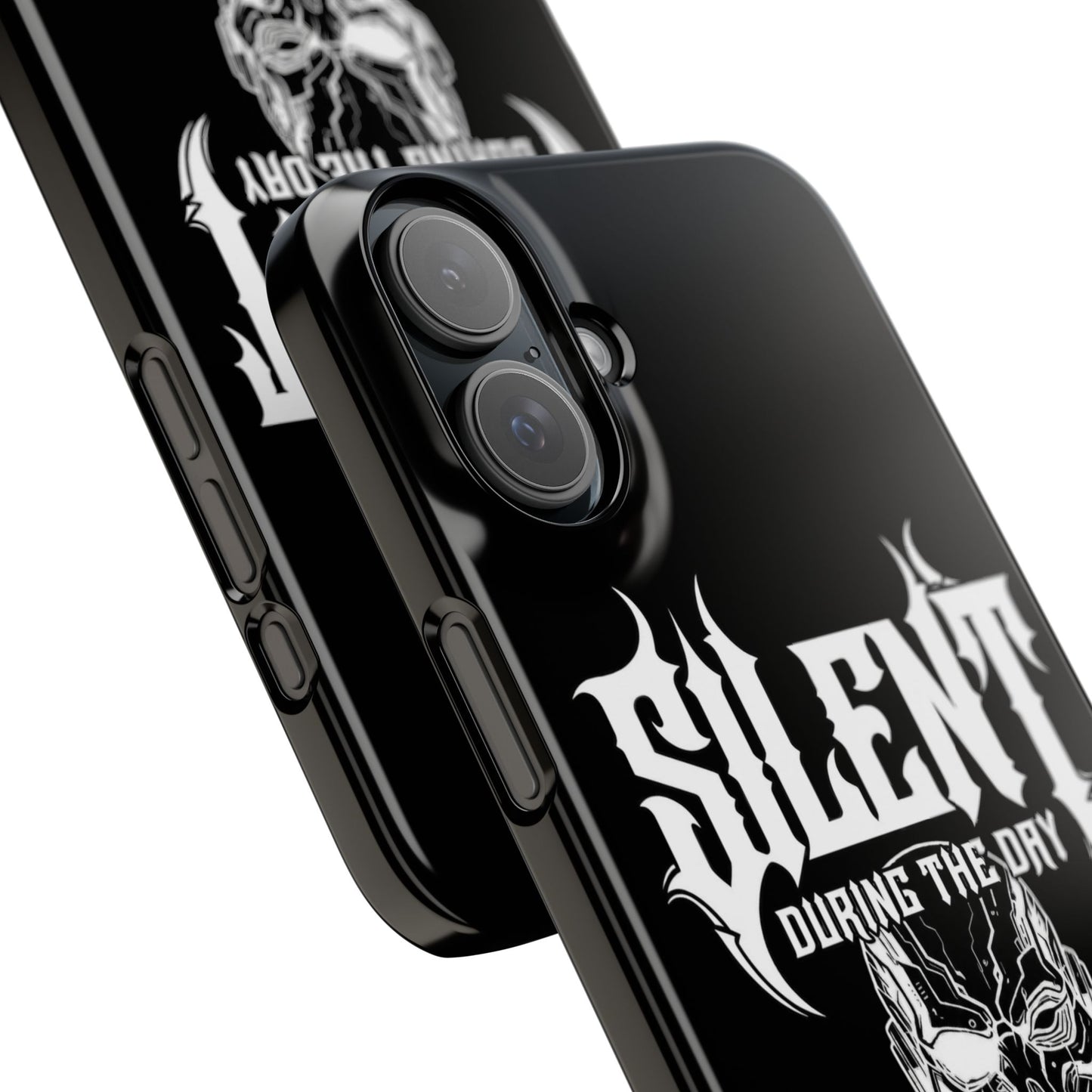 Nightfall tagline Phone Case — "Silent During the Day, Active at Night" Gothic Skull Design